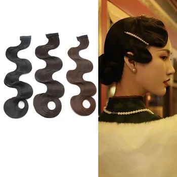 Potongan Rambut Pengantin Wanita Aksesori Rambut Qipao Gelombang Poni Keriting Cosplay Wanita Kuno Cina Antik Hiasan Kepala Opera Cina Coklat
