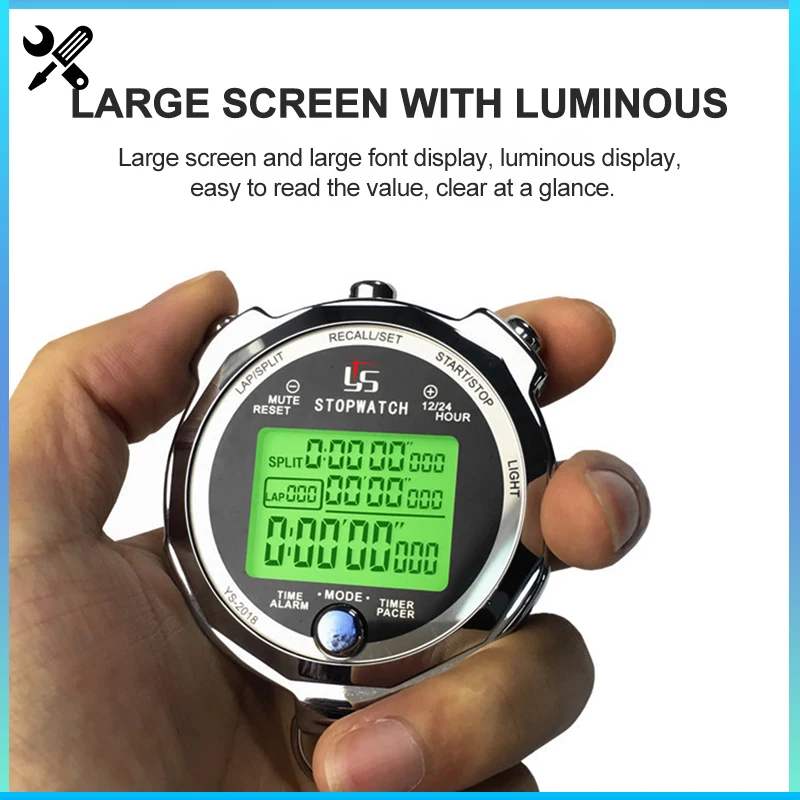 Profesional Digital Stopwatch 0.001 S Presisi Bercahaya Penghitung Waktu Mundur 100/200 Saluran Memori Wasit Latihan Lari Timer - 0