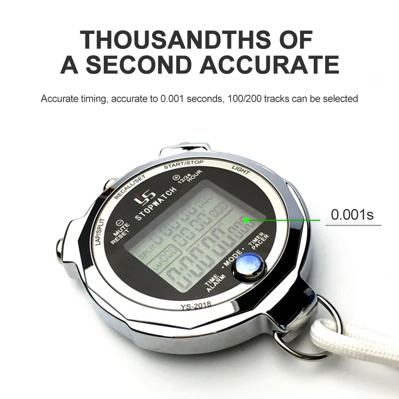 Profesional Digital Stopwatch 0.001 S Presisi Bercahaya Penghitung Waktu Mundur 100/200 Saluran Memori Wasit Latihan Lari Timer - 2