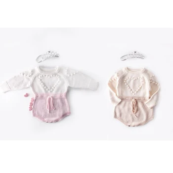 Pudcoco Stok AS Baju Monyet Bayi Perempuan Musim Dingin Baru Baju Monyet Rajut Lengan Panjang Jumpsuit Hati Indah Hangat Musim Gugur untuk Rompers Bayi Perempuan 3-24M