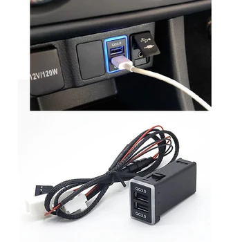 QC 3.0 untuk Toyota Corolla Camry Prado Port USB Pengisi Daya Ponsel Mobil Lampu LED Biru Adaptor Pengisi Daya Cepat dengan Kabel