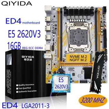 Qiyida X99 Papan Utama Set E5D4 LGA2011-3 E5 2620 V3 1X16 Gb DDR4 REGECC Memori CPU Combo Kit PCI-16 USB3. 0 NVME M. 2 Server M-ATX