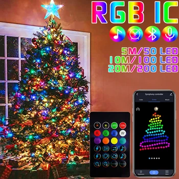 RGBIC Lampu Peri Natal Lampu USB Bluetooth 5M / 20M Lampu Tali LED Karangan Bunga Tahan Air Dekorasi Lampu Pohon Natal Tahun Baru