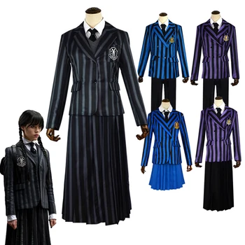 Rabu Addams Cosplay Kostum Rabu Seragam Sekolah Nevermore Academy Sekolah Pakaian untuk Anak Perempuan Anak Laki-laki Kostum Halloween