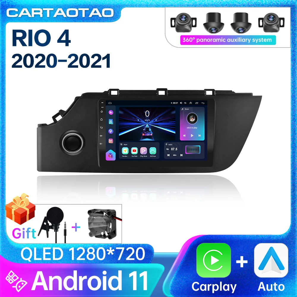Radio Mobil Carplay Android 11 Untuk KIA RIO 4 Pemutar multimedia 2020 2021 Navigasi GPS Stereo 2din 8 Inti 8G+128G - 0