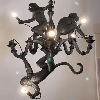 Retro Monkey LED Pendant Lights untuk Ruang Tamu Bar Kamar Anak-anak Lampu Gantung Hitam dan Putih Dekorasi Rumah Lampu Gantung