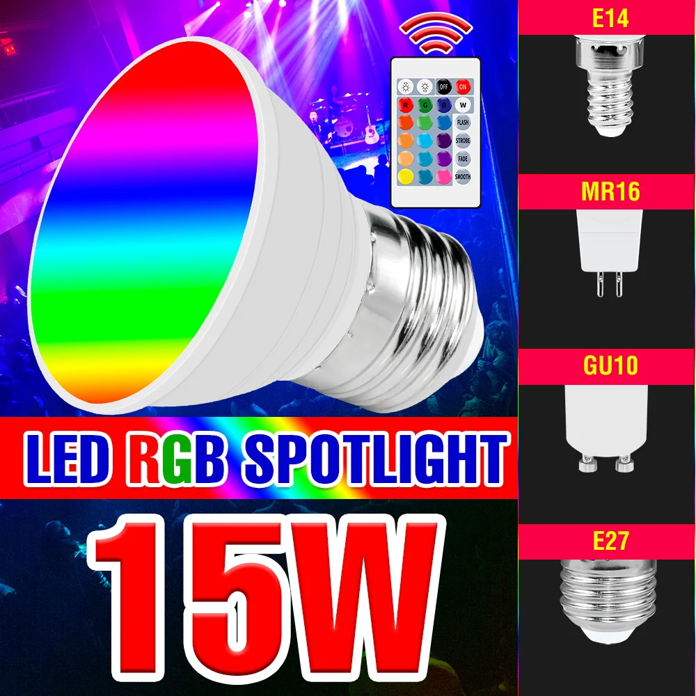 RGB LED Bulb E27 Lampu 220 V Warna-warni Lampu E14 Lampu Sorot LED Magic Bulb GU10 Suasana Lampu MR16 Warna Dekorasi Lampu - 0