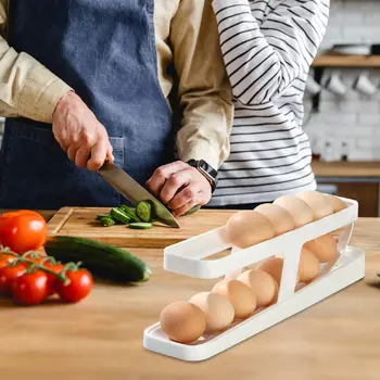Rolling Egg Dispenser Kulkas Penyelenggara Kotak Penyimpanan Wadah Tempat Telur Spiral Geser Otomatis Gadget Dapur Rumah