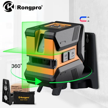 Rongpro 2 Garis Level Laser garis hijau Self Leveling 360 Horizontal dan Vertikal Laser Sinar Hijau Portabel Mini Super Kuat
