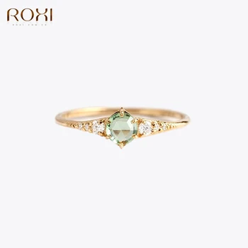 Roxi 925 Sterling Silver Hijau Bersinar Berlian Jari Cincin untuk Wanita Gadis Pernikahan Laporan Bridal Fine Jewelry Anillos