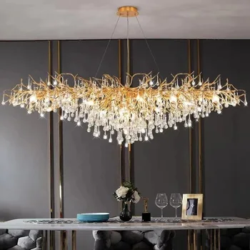 Royal Nordic Mewah Lampu Gantung Kristal Emas Chrome Tetesan Air Pendant Light Ruang Tamu Hotel Hall Villa Dekorasi Dalam Ruangan Perlengkapan