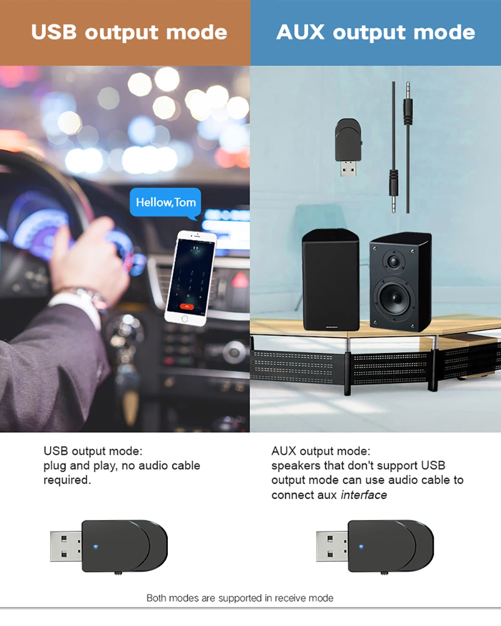 RYRA Mobil Bluetooth 5.0 Pemancar Penerima Panggilan Bebas Genggam Daya USB Mini dengan Sakelar TX / RX Kabel Aux 3.5 Mm untuk TV Speaker Mobil - 3