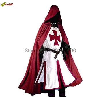 S-4XL Pria Abad Pertengahan Tentara Salib Ksatria Templar Tunik Kostum Cosplay Renaissance Halloween Surcoat Prajurit Wabah Hitam Jubah Top