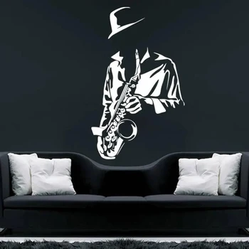 Saksofon Stiker Dinding Kamar Tidur Musik Jazz Dinding Seni Decals Dekorasi Rumah Yang Dapat Dilepas PVC Musik Mural P1043