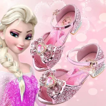 Sandal Anak Perempuan Disney Musim Panas Sepatu Putri Elsa Beku 2 Sepatu Kristal Anak Perempuan Kecil Sepatu Pesta Pertunjukan Catwalk Sepatu Hak Tinggi Anak-anak