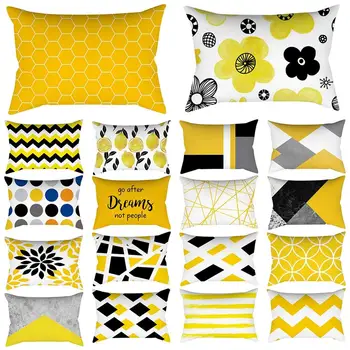 Sarung Bantal Kuning Persegi Panjang Sarung Bantal Kursi Mobil Sofa Tekstil Rumah Sarung Bantal Geometris Mode Sederhana