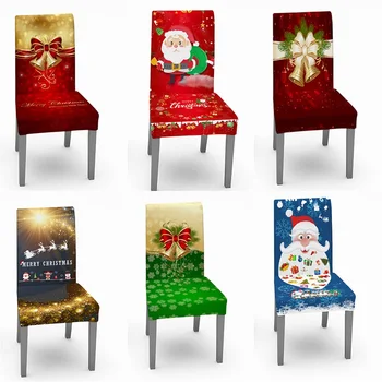 Sarung Kursi Natal Elastis Sarung Kursi Makan Dapur Santa Claus Sarung Kursi Navidad untuk Dekorasi Rumah Pesta Perjamuan