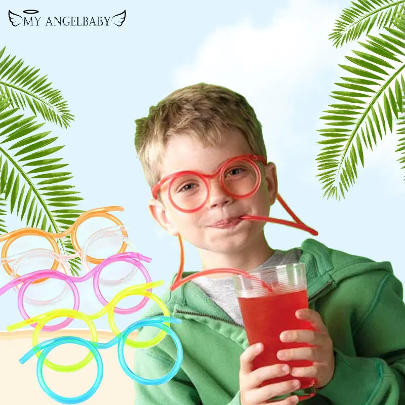 Sedotan Plastik Lembut Lucu Kreatif untuk Mainan Pesta Ulang Tahun Anak-anak Kacamata Menyenangkan Mainan Minum Fleksibel Hadiah Mainan Pesta Bayi Anak-anak - 0