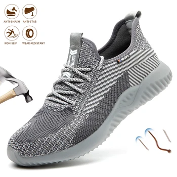 Sepatu Keselamatan Kerja Baru Pria Topi Ujung Kaki Baja Sepatu Bot Tahan Tusukan Anti Pecah Sneakers Ringan Konstruksi Tidak Dapat Dihancurkan Pria