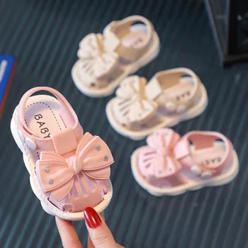 Sepatu Musim Panas Anak Busur Padat Sandal Antiselip Pantai PVC Lucu untuk Alas Kaki Bayi Perempuan Sandal Fashion Anak-anak Bayi Lembut
