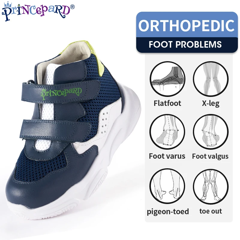 Sepatu Ortopedi untuk Anak-anak Princepard Sepatu Anak-anak Penyangga Pergelangan Kaki Princepard Musim Semi Musim Gugur Warna Navy Putih Ukuran 19-37 - 0