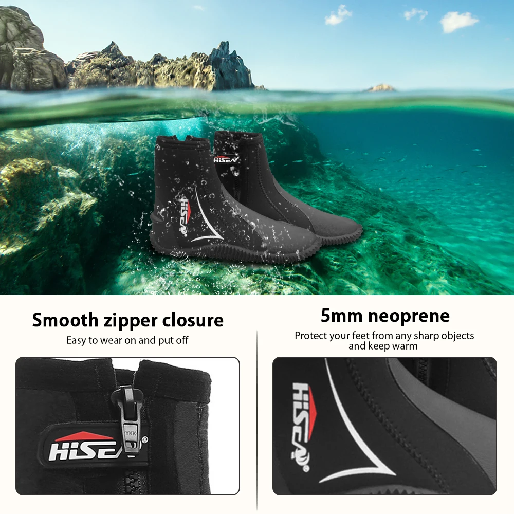 Sepatu Selam Neoprene 5mm Sepatu Bot Pakaian Selam dengan Ritsleting Samping untuk Menyelam Scuba Snorkeling Pria dan Wanita - 4