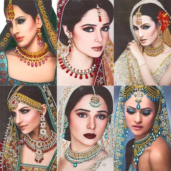 Seri Karakter Wanita India Kit Lukisan Berlian DIY 5D Gambar Mosaik Berlian Imitasi Berbentuk Khusus Kerajinan Seni Dekorasi Rumah