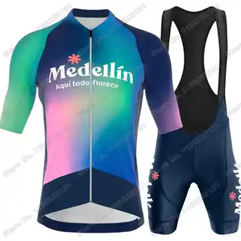 Set Jersey Bersepeda Team Medell EPN EPM 2023 Pakaian Bersepeda Musim Panas Kit Pria Kemeja Sepeda Jalan Setelan Celana Pendek Bib Sepeda MTB Maillot