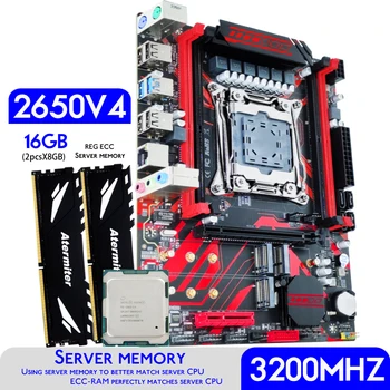 Set Motherboard Atermiter X99 D4 dengan CPU Xeon E5 2650 V4 Prosesor LGA 2011-3 DDR4 Memori RAM 16GB (2 X 8GB ) 3200MHz REG ECC