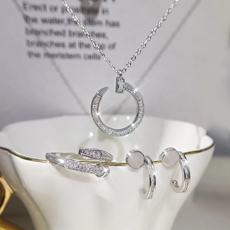 Set Cincin Rivet Kepribadian Baru 2023 untuk Perhiasan Wanita 100% Kalung Anting Zirkon AAAA Set Cincin Dapat Disesuaikan Perhiasan Pernikahan - 0