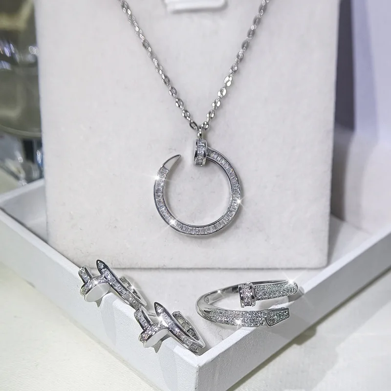Set Cincin Rivet Kepribadian Baru 2023 untuk Perhiasan Wanita 100% Kalung Anting Zirkon AAAA Set Cincin Dapat Disesuaikan Perhiasan Pernikahan - 2