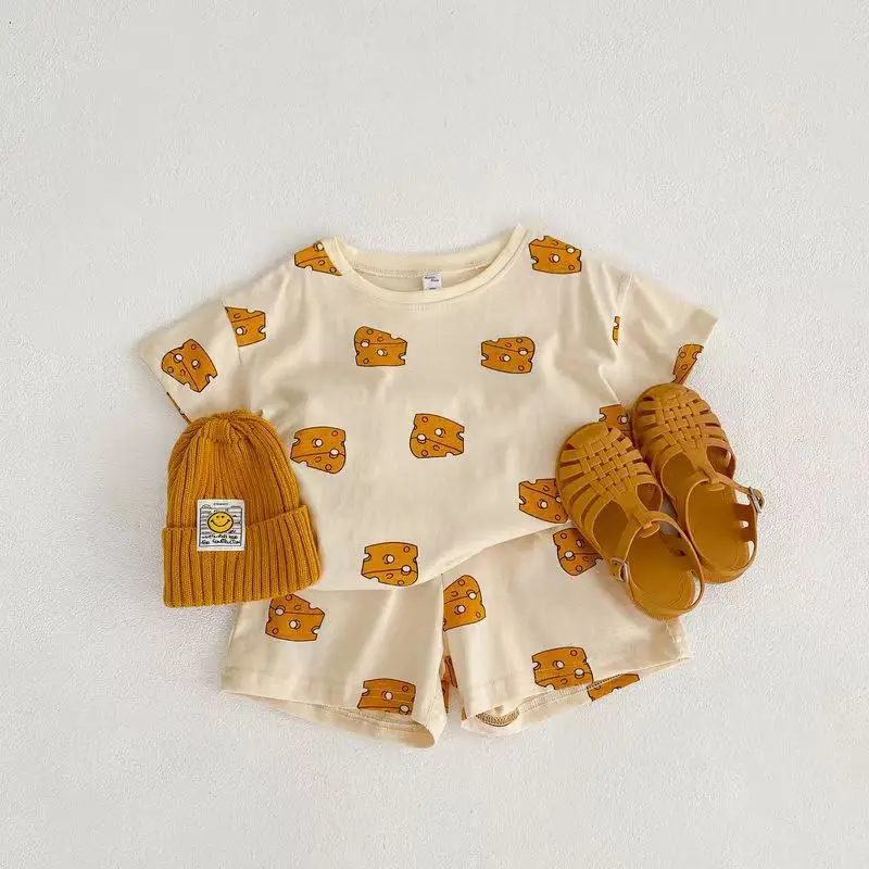 Set Pakaian Katun Bayi Perempuan Musim Panas 2023 Pakaian Pendek Lengan Pendek Beruang Kartun Bayi Laki-laki Perempuan Pakaian Motif Bunga Anak-anak Pakaian - 5
