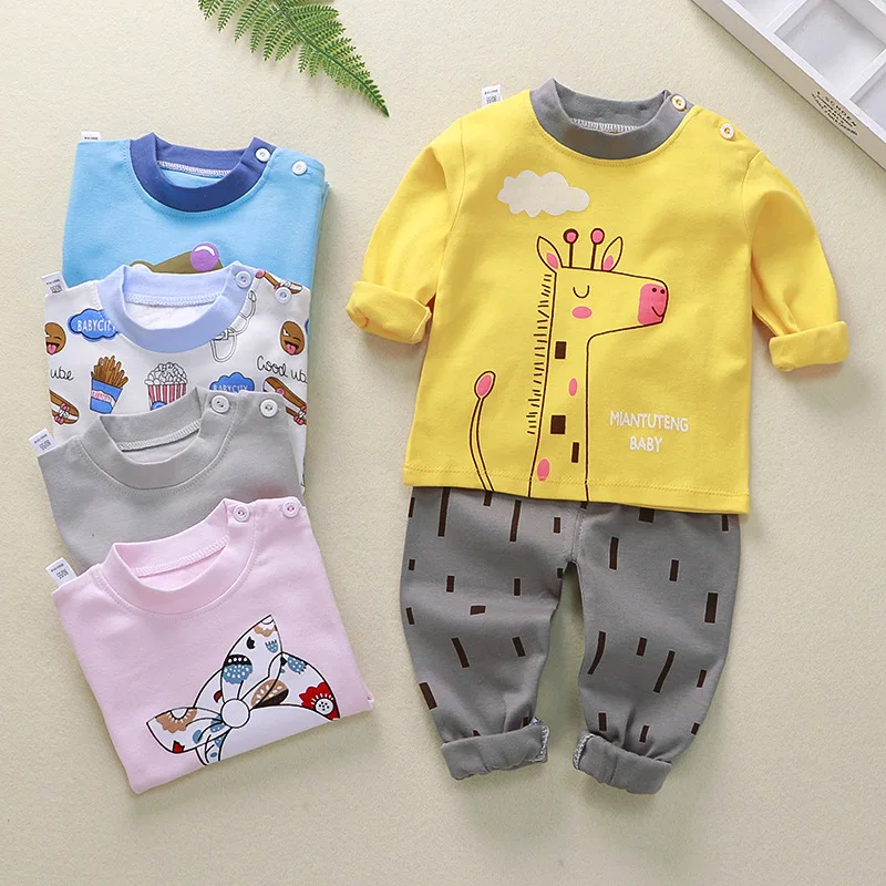 Set Piyama Anak Laki-laki Perempuan Baru 2023 Atasan Kaos Lucu Lengan Panjang Bermotif Kartun dengan Celana Set Pakaian Tidur Bayi Balita - 1