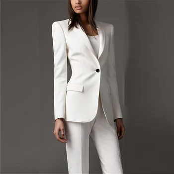 Setelan Pakaian Kantor Formal Wanita Bisnis Formal Putih Setelan Jas Wanita Mode Slim Fit 2 Buah Setelan Tuksedo yang Dibuat Khusus