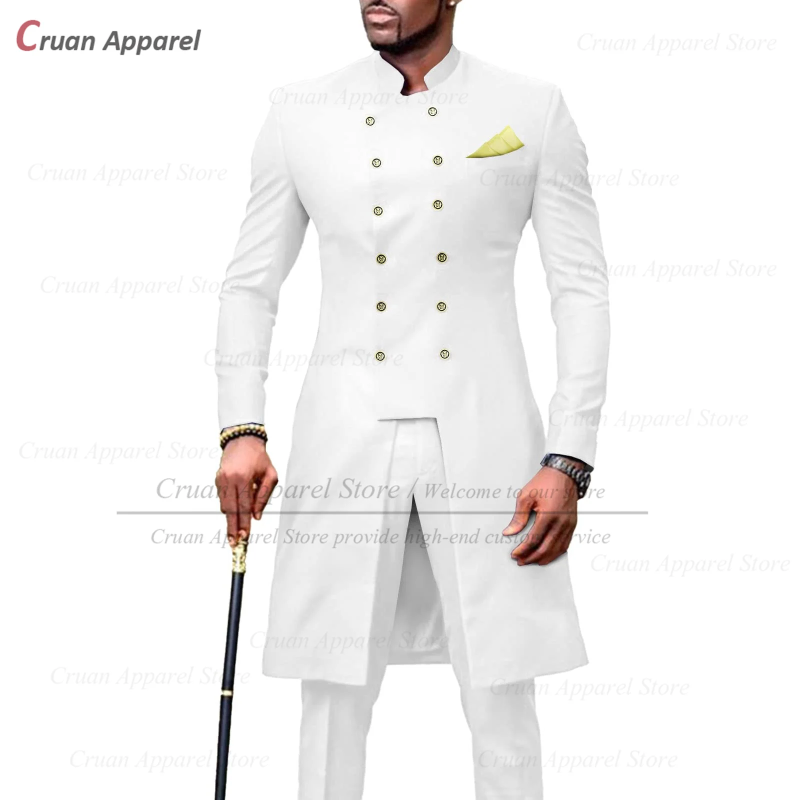 Setelan Baru 2023 untuk Pria Tuksedo Pernikahan Bisnis Afrika Slim Fit Celana Blazer Kerah Berdiri Mode yang Dibuat Khusus 2 Buah Set - 0