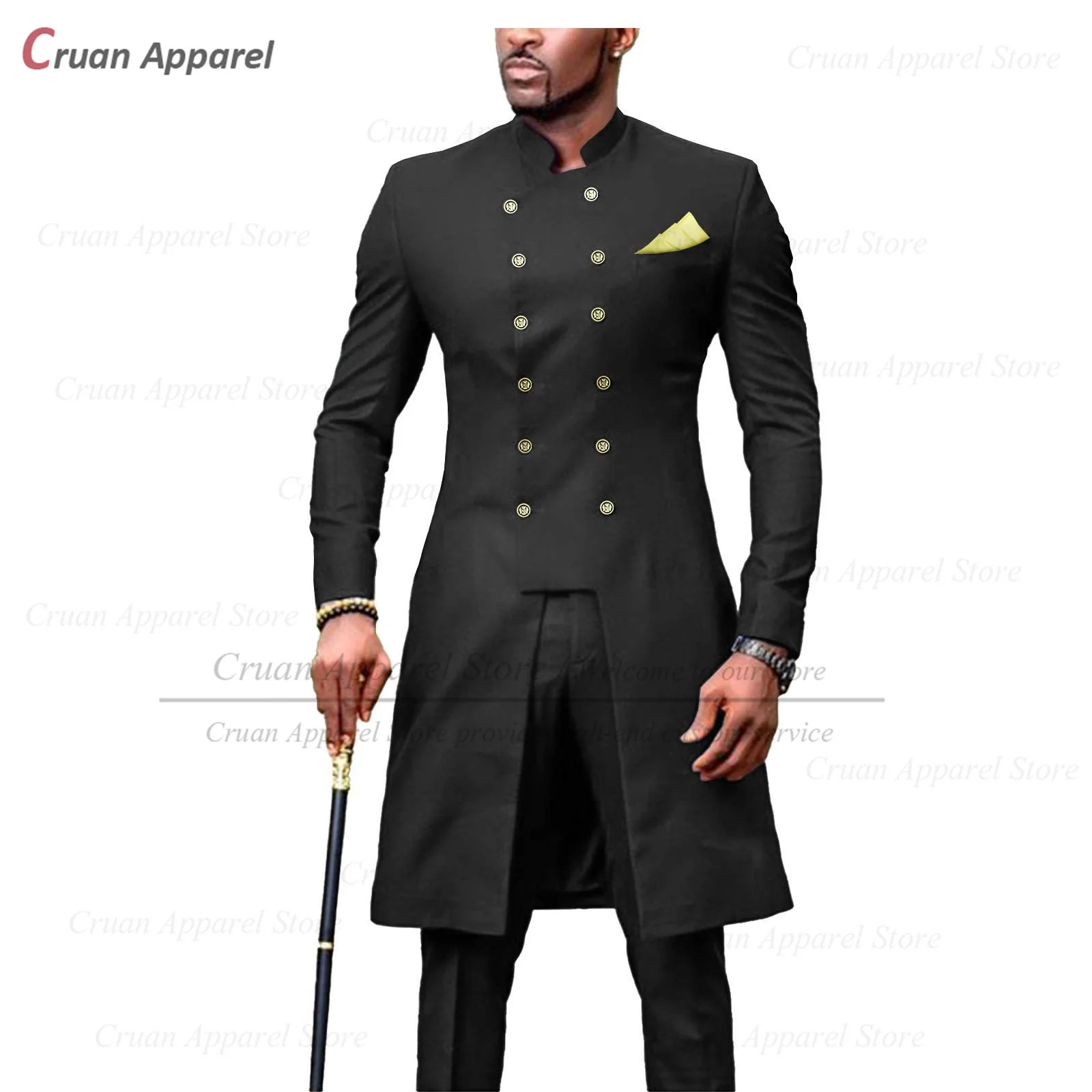 Setelan Baru 2023 untuk Pria Tuksedo Pernikahan Bisnis Afrika Slim Fit Celana Blazer Kerah Berdiri Mode yang Dibuat Khusus 2 Buah Set - 1