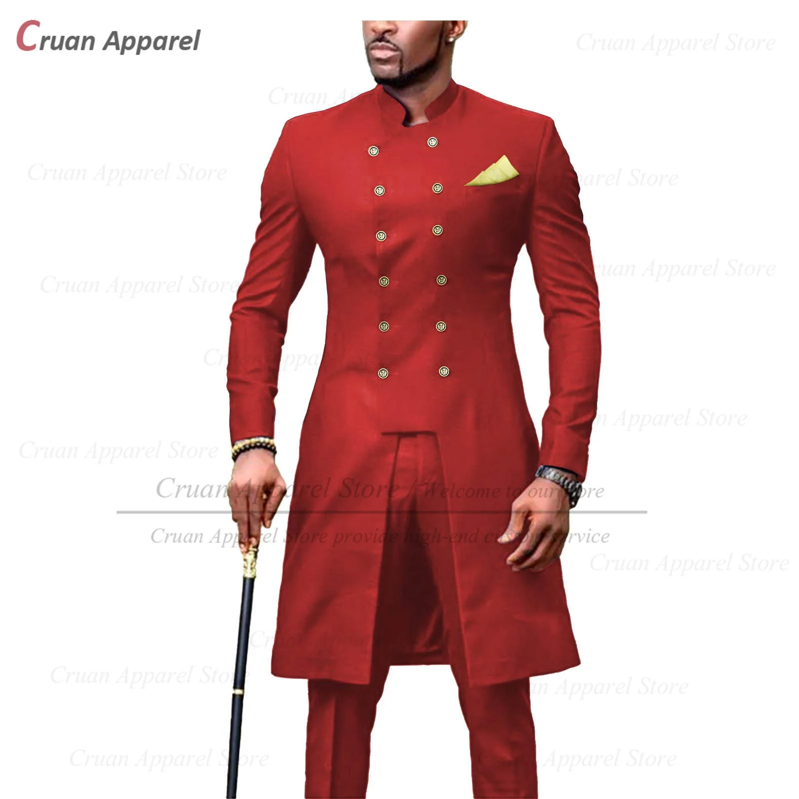 Setelan Baru 2023 untuk Pria Tuksedo Pernikahan Bisnis Afrika Slim Fit Celana Blazer Kerah Berdiri Mode yang Dibuat Khusus 2 Buah Set - 2