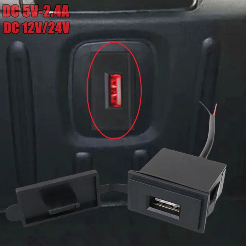 Soket Pengisi Daya Mobil USB Tunggal 12V / 24V Adaptor Daya 5V 2.4 A Bentuk Persegi Tahan Api untuk Mobil dan Sepeda Motor - 0