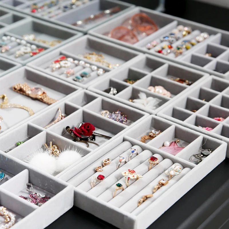 Stackable Perhiasan Organizer Nampan Laci Masukkan Beludru Anting-Anting Tampilan Kotak Cincin Pemegang Kalung Case Penyimpanan untuk Gelang Bros - 1
