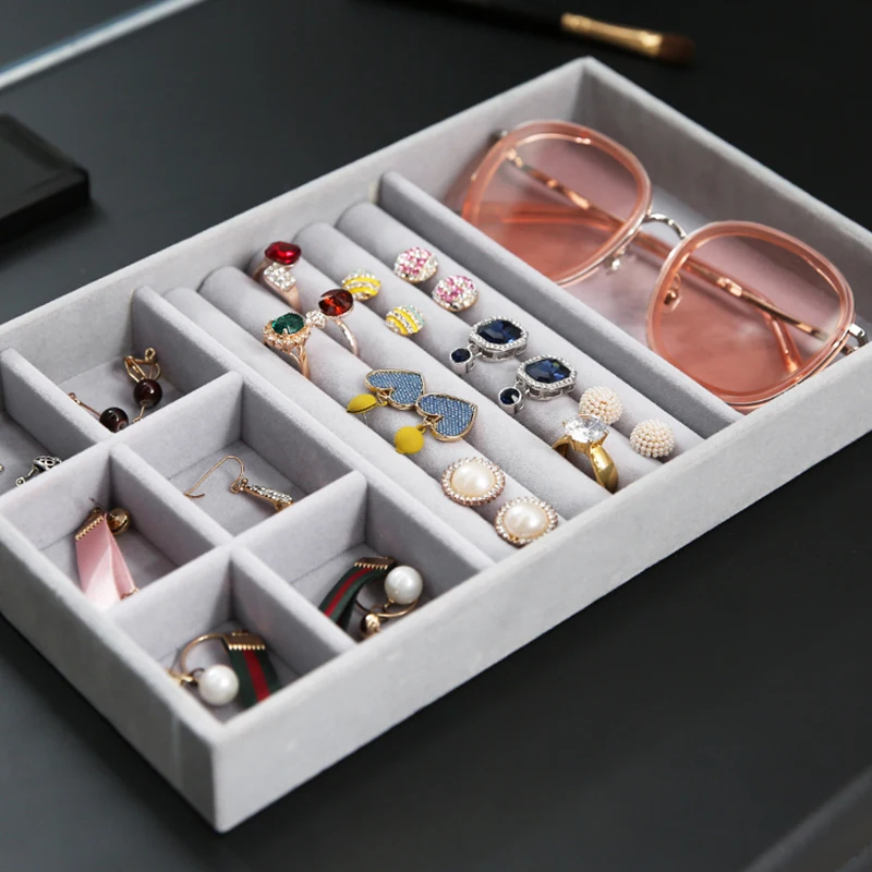 Stackable Perhiasan Organizer Nampan Laci Masukkan Beludru Anting-Anting Tampilan Kotak Cincin Pemegang Kalung Case Penyimpanan untuk Gelang Bros - 3