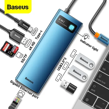 Stasiun Dok Baseus Adaptor USB ke Tipe C HUB USB 3.0 yang kompatibel dengan HDMI Pembaca SD TF HUB USB C PD 100W untuk MacBook Pro HUB Udara