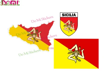 Stiker Mobil Moto Peta Bendera Vinil Stiker Dinding Luar Macbbook Sisilia Sisilia untuk Balap Motorcross Laptop Helm Bagasi Dinding Kulkas
