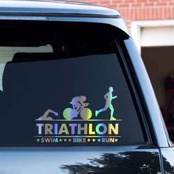 Stiker Mobil Triathlon Berenang Sepeda Lari Atlet Olahraga 3D Serat Karbon Vinyl Sepeda Motor Dekorasi Stiker dan Stiker 17.5 CM*11CM