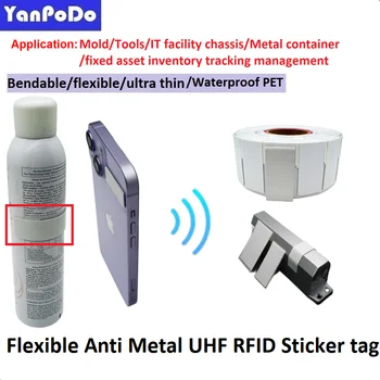 Stiker UHF Tag RFID Anti Logam Perekat Ultra Tipis Lembut yang Dapat Dicetak Label UHF RFID Tahan Logam Fleksibel EPC Gen2 Tahan Air