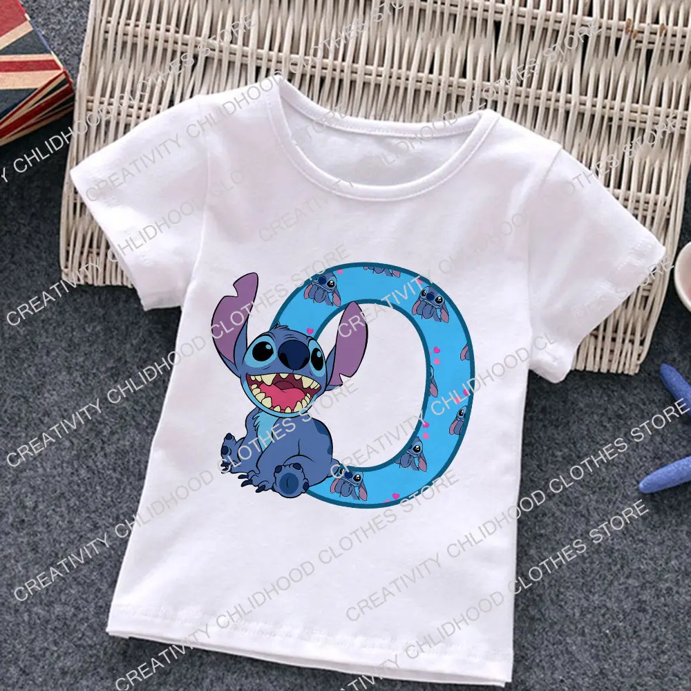 Stitch Huruf A-Z Anak-anak T-shirt Nama Kombinasi Kaos Kartun Kawaii Anak Pakaian Kasual Anak Perempuan Anak Laki-laki Fashion Harajuku Atasan - 2