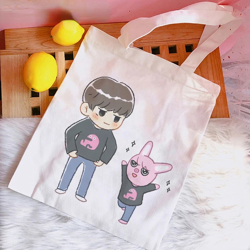 Stray Kids Skzoo Tas Belanja Tas Belanja Tas Dapat Digunakan Kembali Tas Belanja Lipat untuk Belanjaan Anime Tote Bag Bolsas Tela Mujer - 1