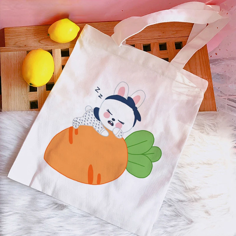Stray Kids Skzoo Tas Belanja Tas Belanja Tas Dapat Digunakan Kembali Tas Belanja Lipat untuk Belanjaan Anime Tote Bag Bolsas Tela Mujer - 3