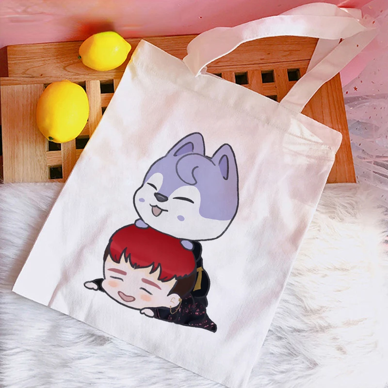 Stray Kids Skzoo Tas Belanja Tas Belanja Tas Dapat Digunakan Kembali Tas Belanja Lipat untuk Belanjaan Anime Tote Bag Bolsas Tela Mujer - 4