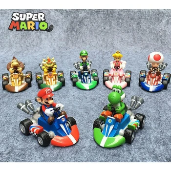 Super Mario Bros Luigi Yoshi Donkey Kong Persik Tarik Kembali Pembalap Mainan Anime Figur KARTING Model Koleksi Hadiah Pesta Anak X-mas