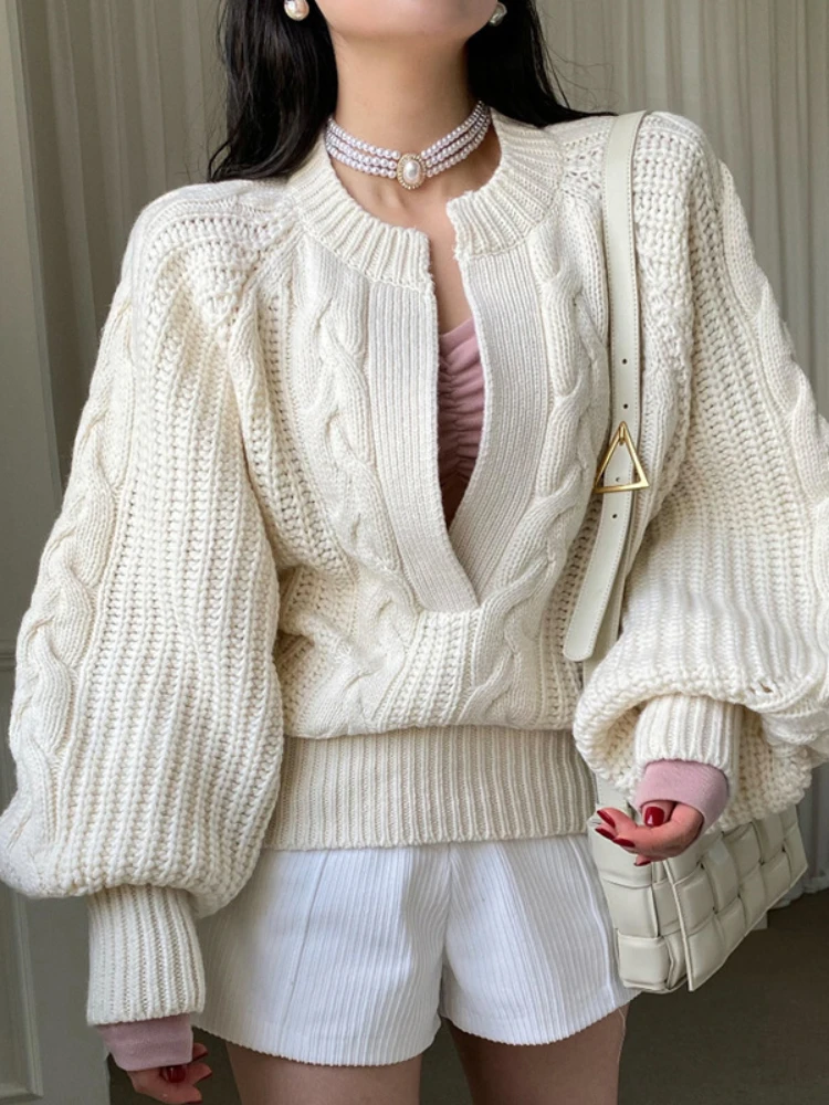 Sweater Fashion Pullover Pakaian Wanita Musim Gugur Musim Dingin Jumper Baru Atasan Y2k Rajut Longgar Pullover Elegan Chic Kasual Estetis - 0